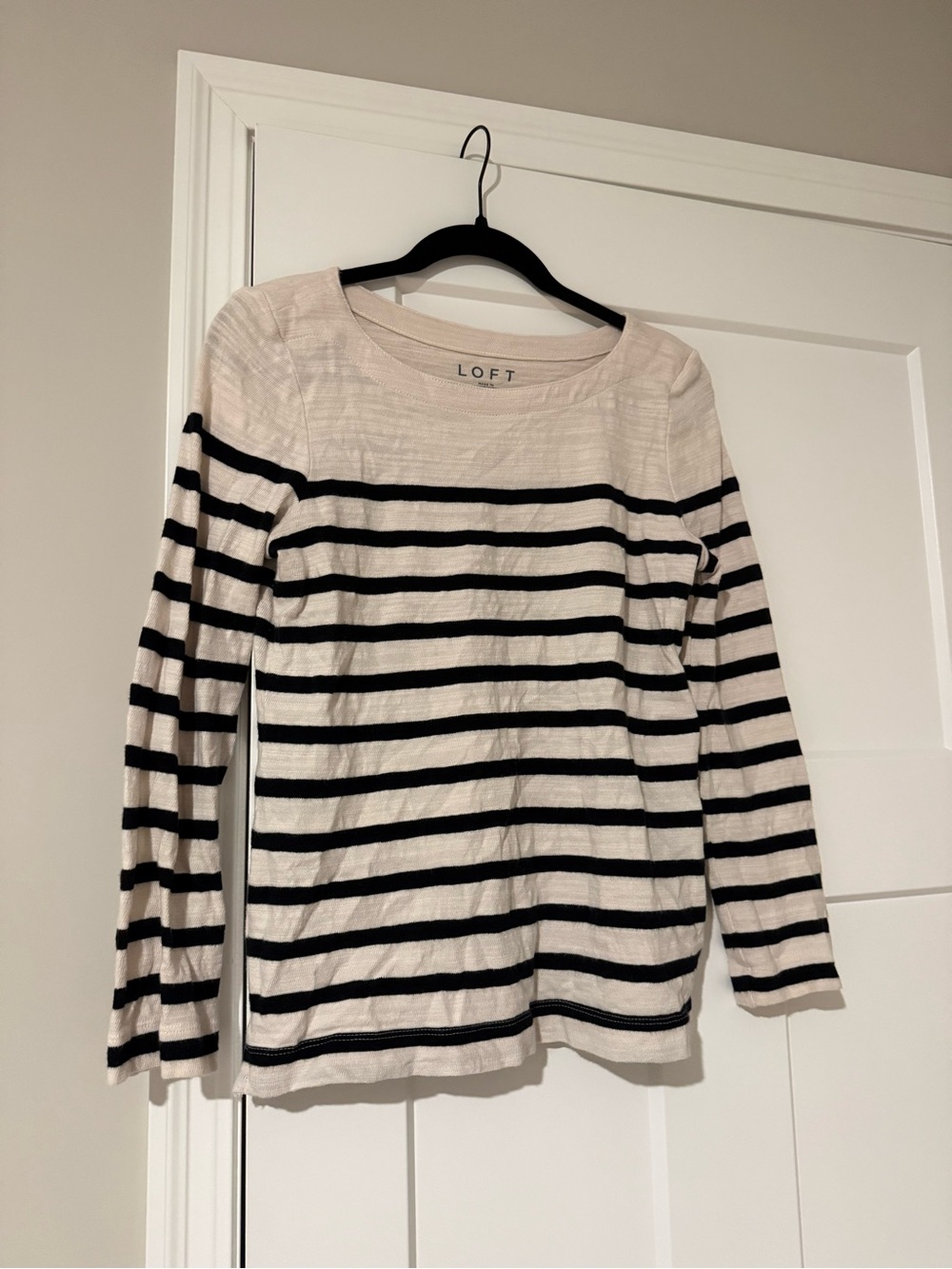LOFT Black and Cream Striped Long Sleeve Tee